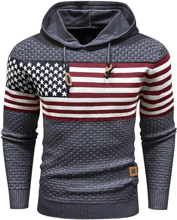 Blue American Flag Mens Hooded Sweatshirt